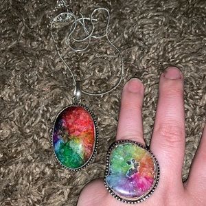 Rainbow Solar Quartz Ring & Necklace Set